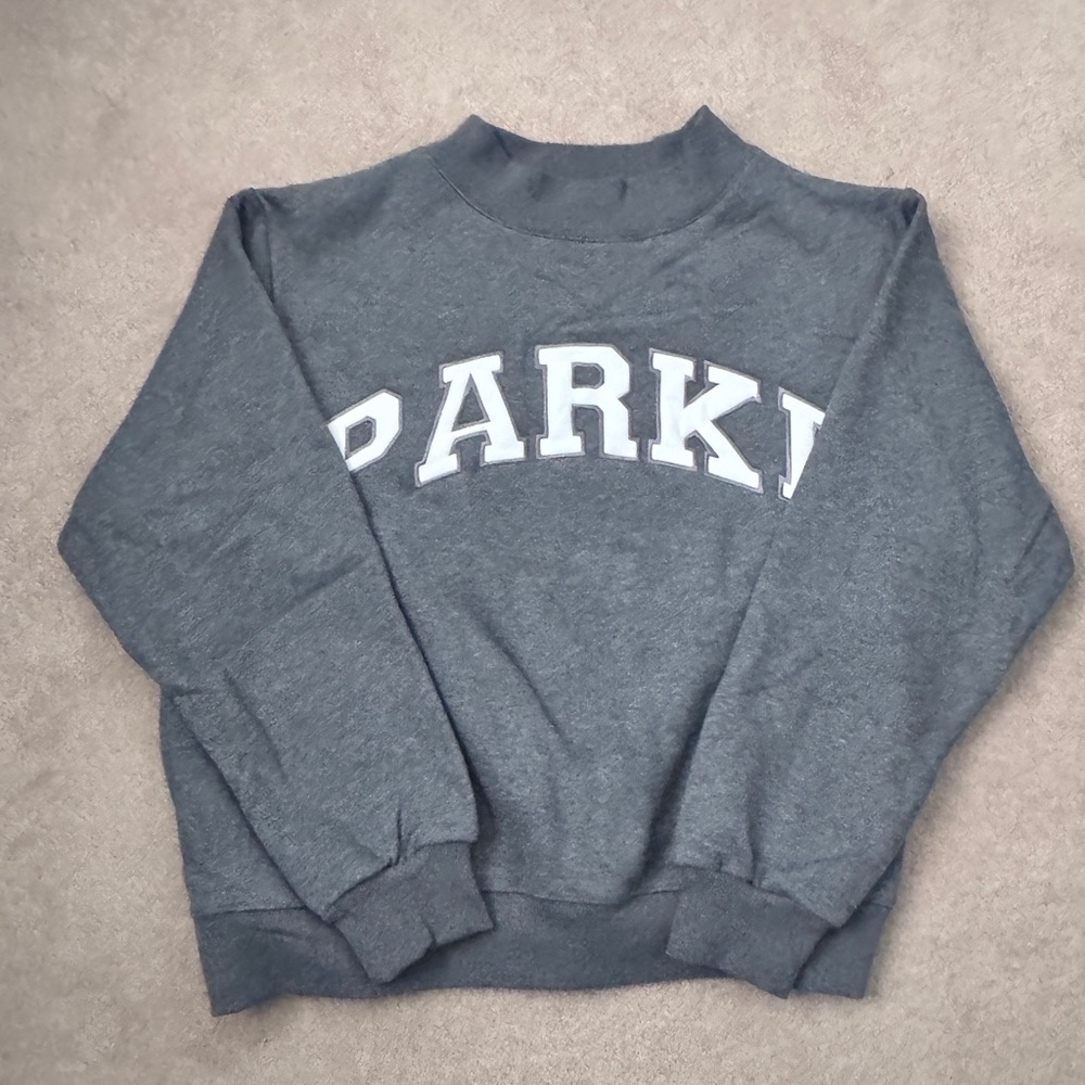 NWT PARKE Varsity Fleece Mockneck Sweatshirt in Gray Stormy + White L/XL